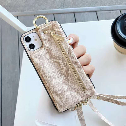 Snake pattern wallet lanyard phone case