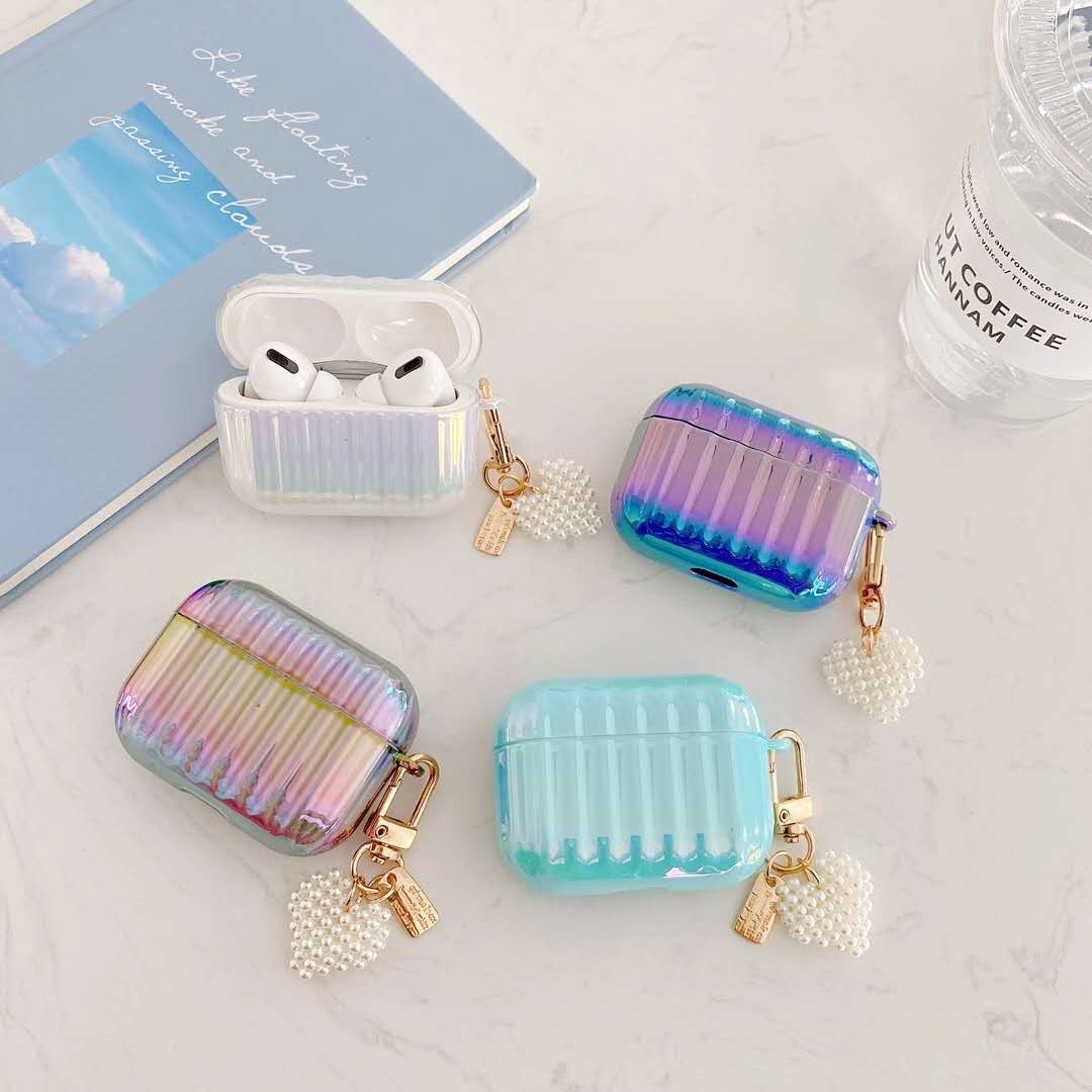 Colorful  Pearl love pendant Airpods case