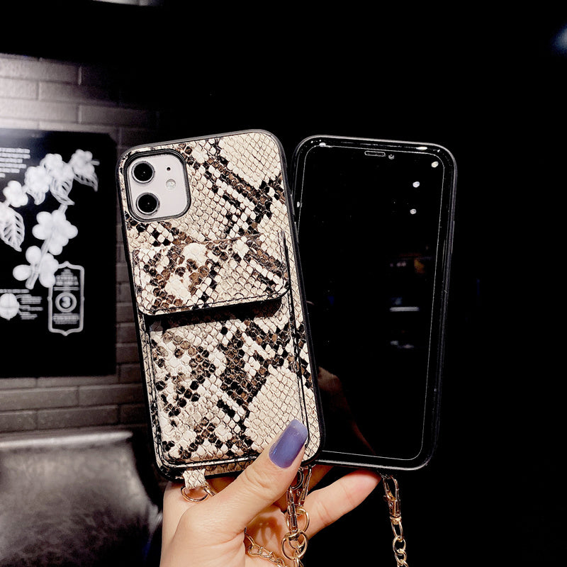 Snakeskin wallet hanging chain phone case