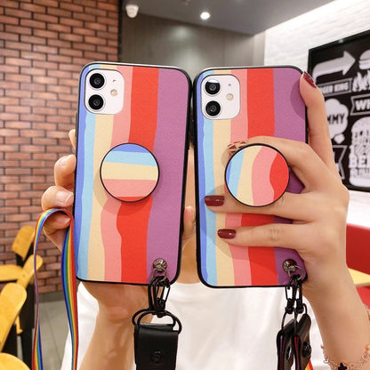 Rainbow the same bracket  lanyard phone case for iphone