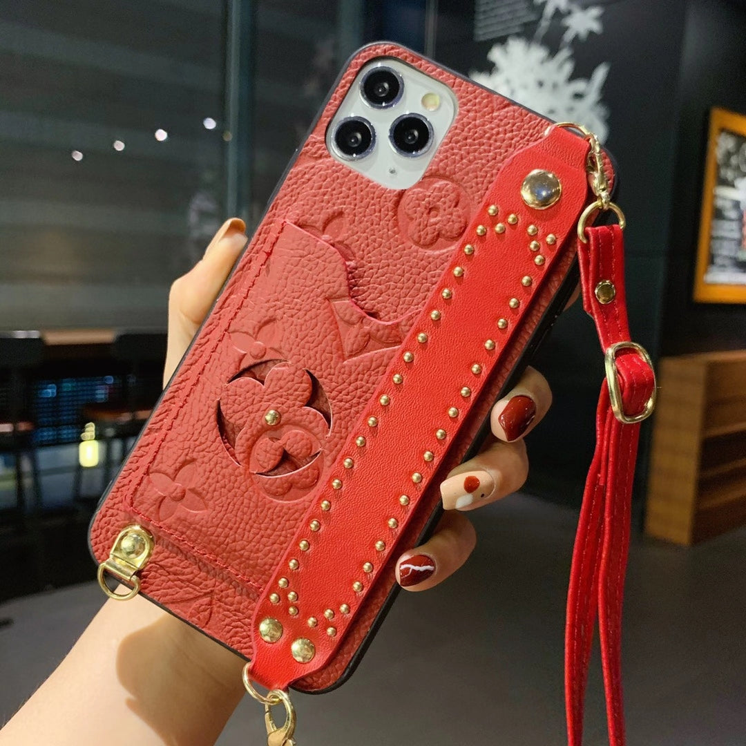Retro diagonal leather card pocket phone case