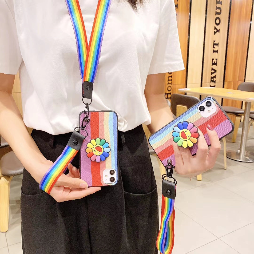 Rainbow the same bracket  lanyard phone case for iphone