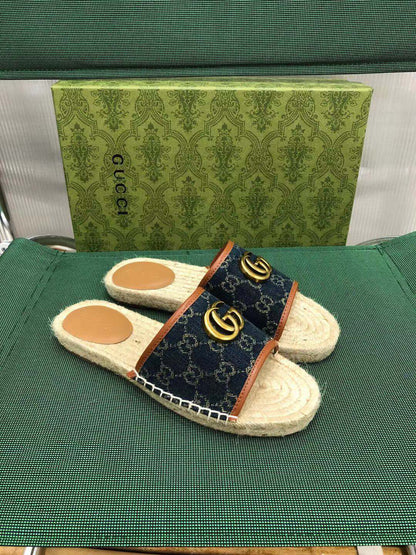 G Slides - Wheat [Denim/Gold Buckle]